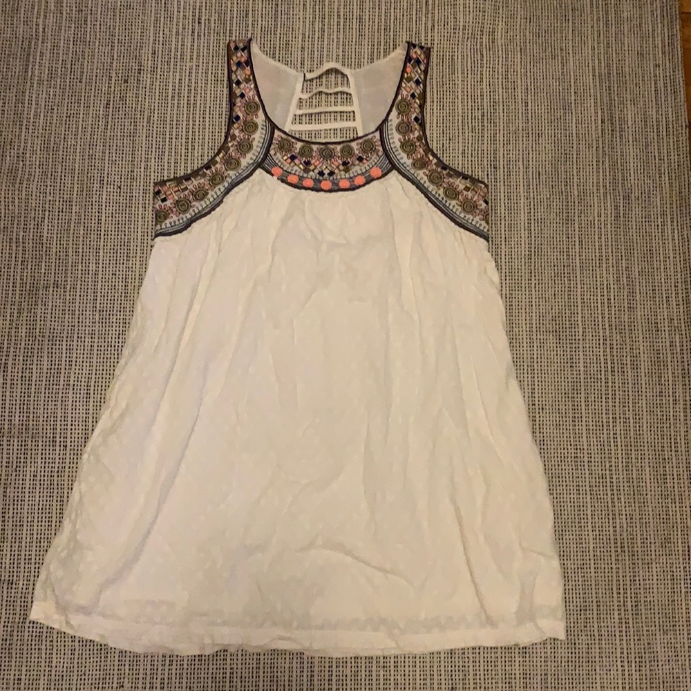 Anthropologie white dress, nice neckline. Size M